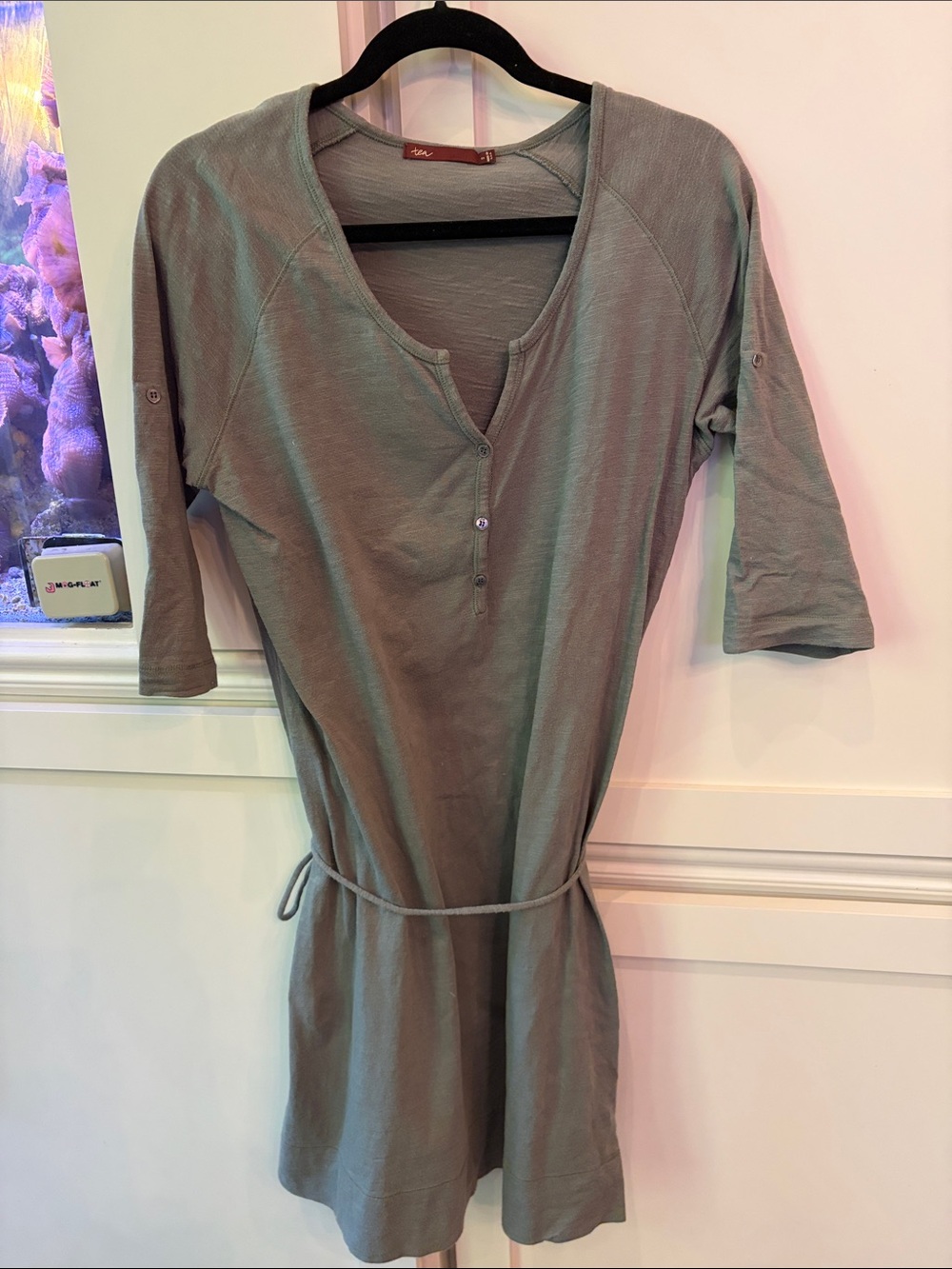 Tea Collection Sage Green Tie-Waist Midi Dress